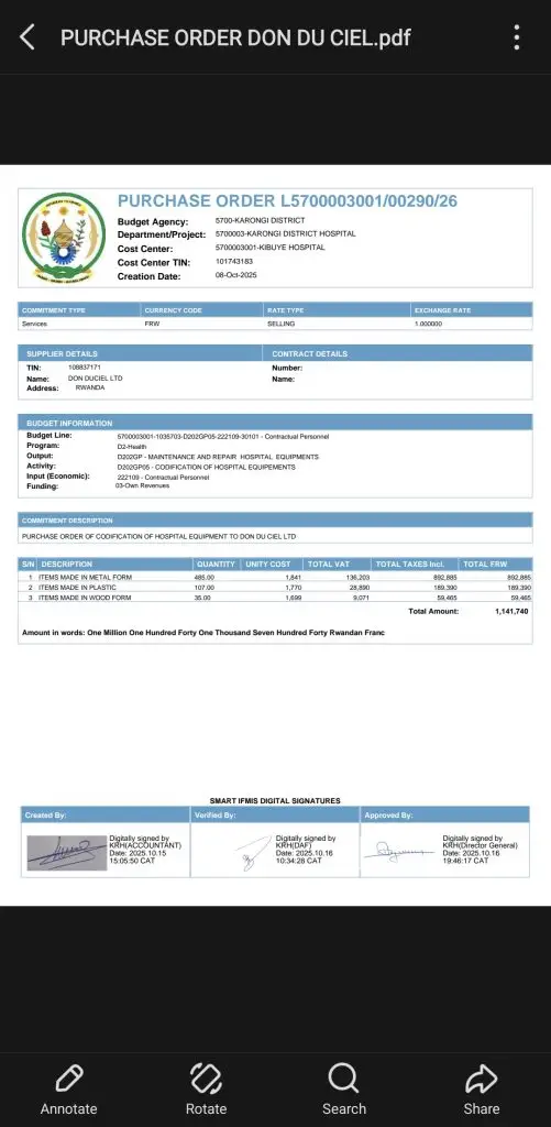 Sample purchase order